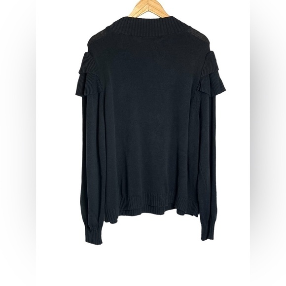 Eloquii Elements | Sweater Balloon Sleeve Ruffle Yoke Mixed Stitch Black - Picture 5 of 9